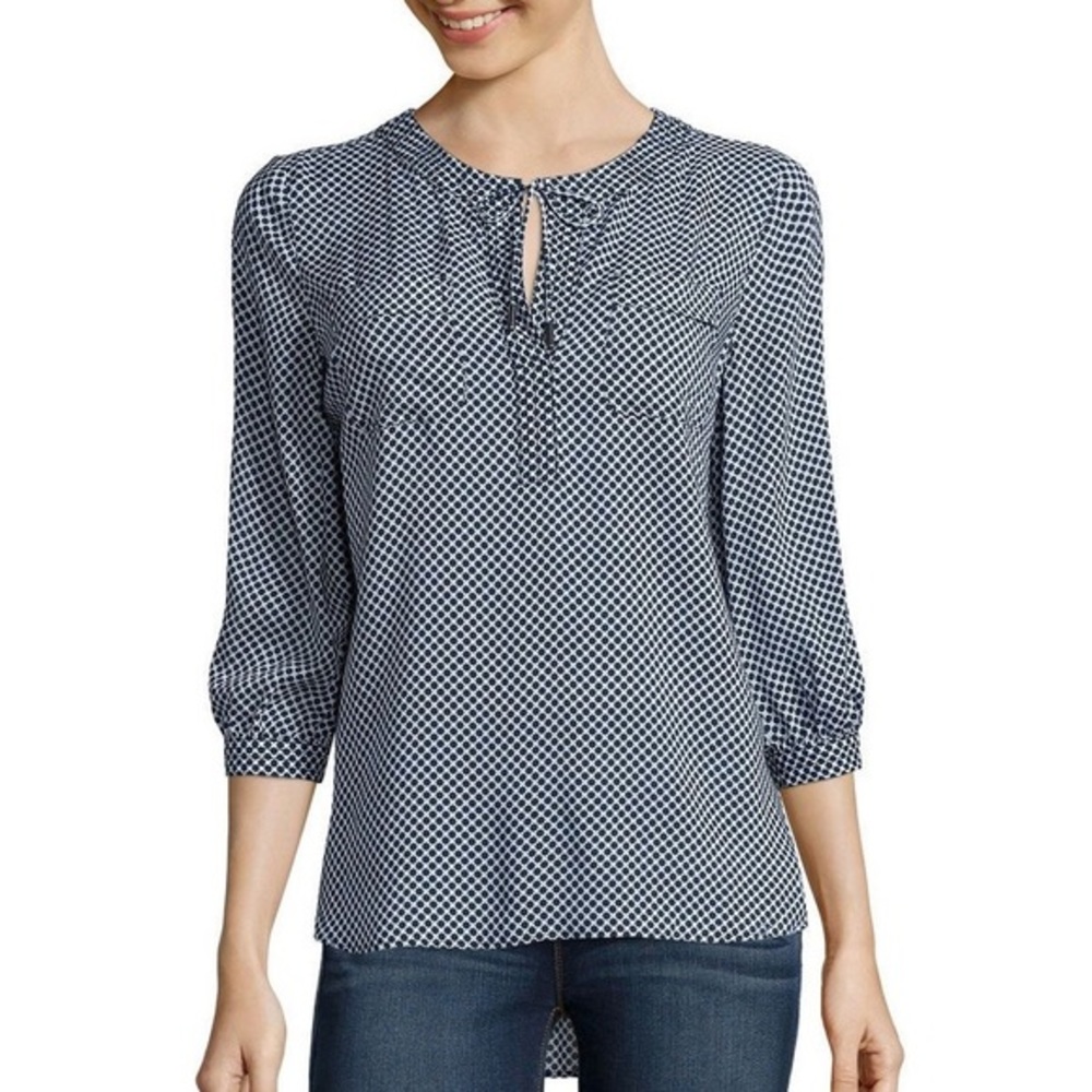 Stylus Tie Front Tunic Blouse Quarter Sleeve Top